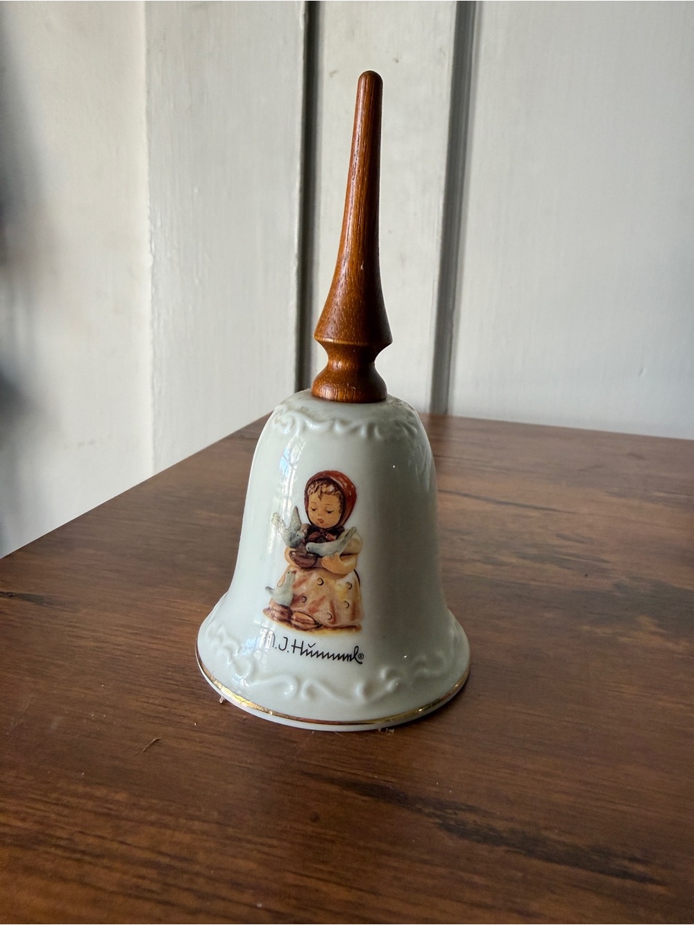 Hummel Porcelain Bell with Wooden Handle - White and Brown CINDERELLA